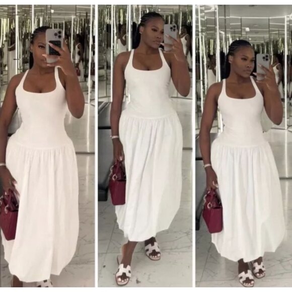 Zara Womens Sleeveless Round Neck Balloon Tank Midi Dress White Size M - Picture 5 of 10